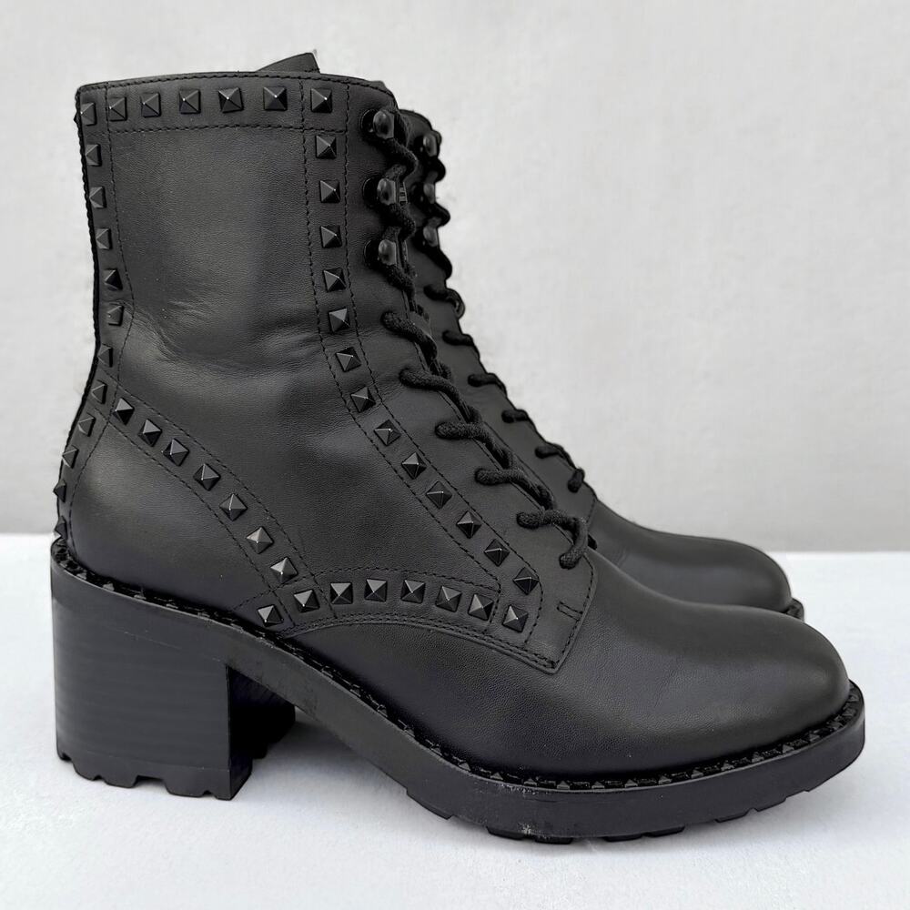 ASH Xin Pyramid Studded Black Genuine Leather Boots Size 38/ 7.5 Punk Biker Moto